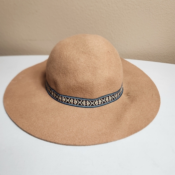 World Market Womens Tan 100% Wool Wide Brim Boho Hat - Picture 2 of 8